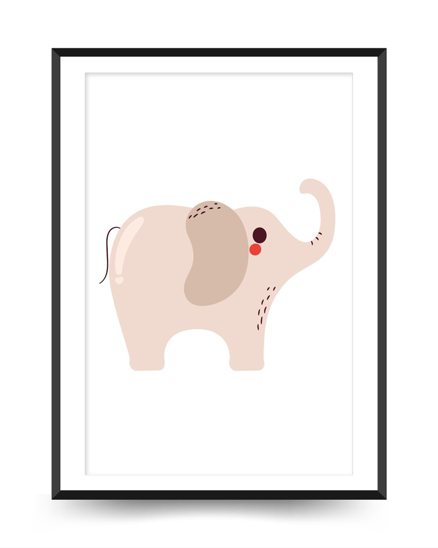 A poster of a Cute beige elephant illustration in soft minimal style