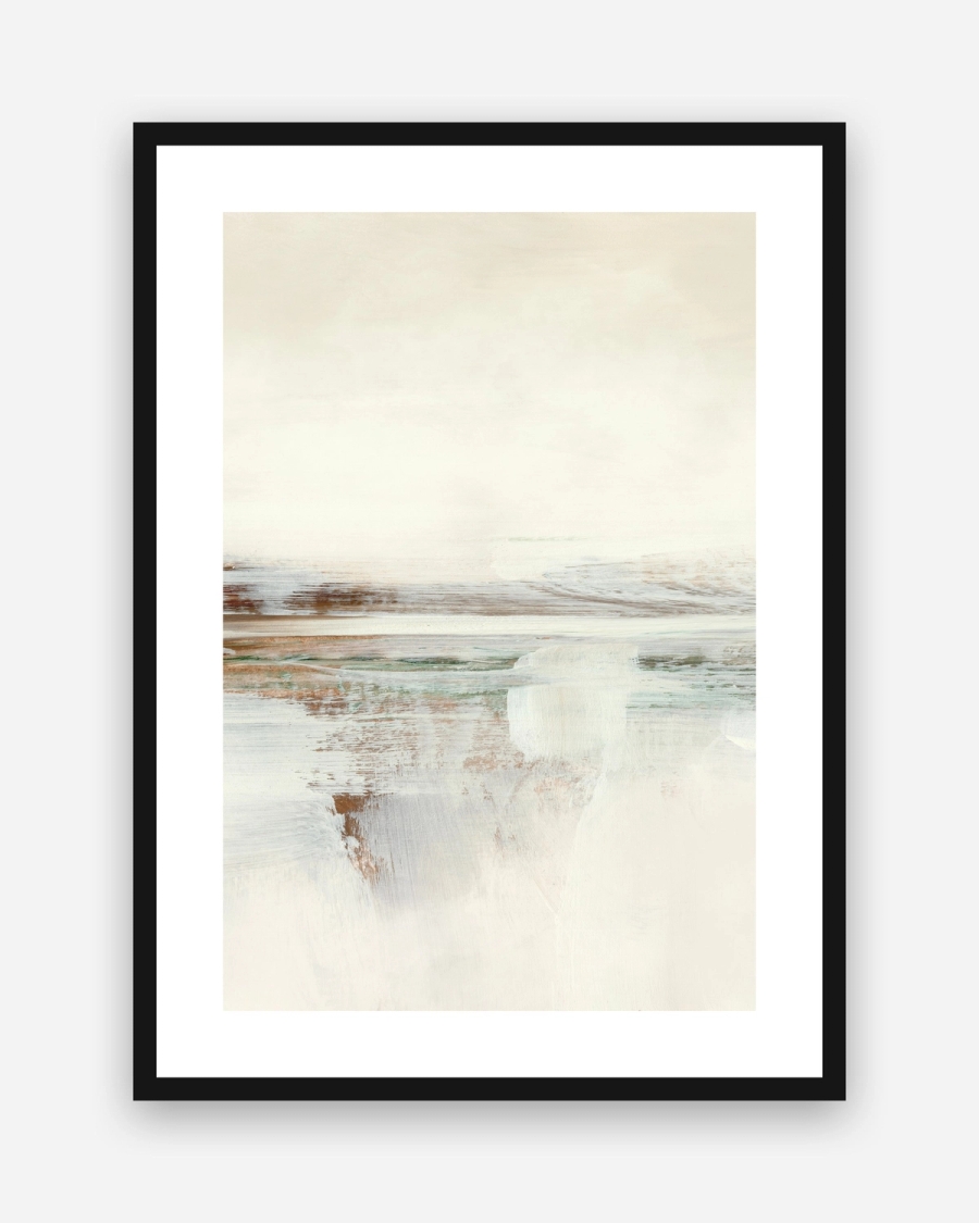 Rust Shoreline Haze poster with a white border in a black frame