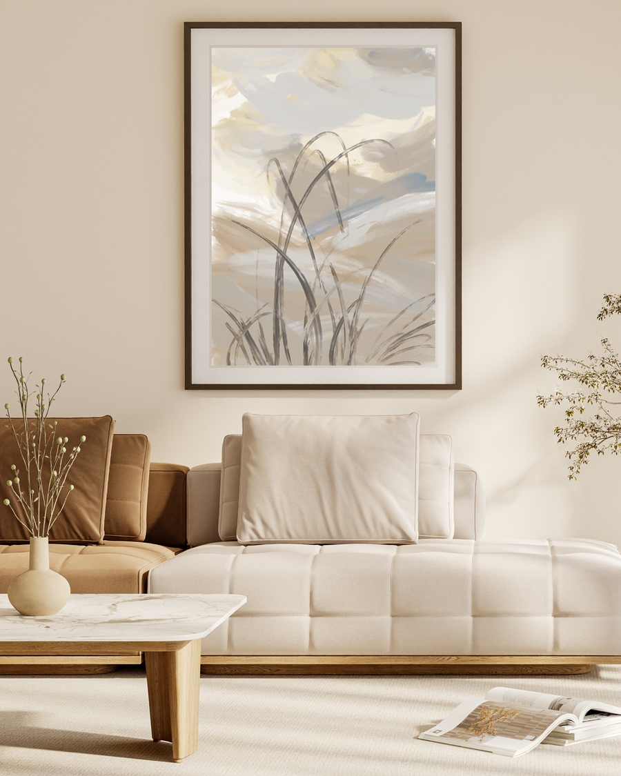 A poster of a Abstract landscape lines in soft neutral tones