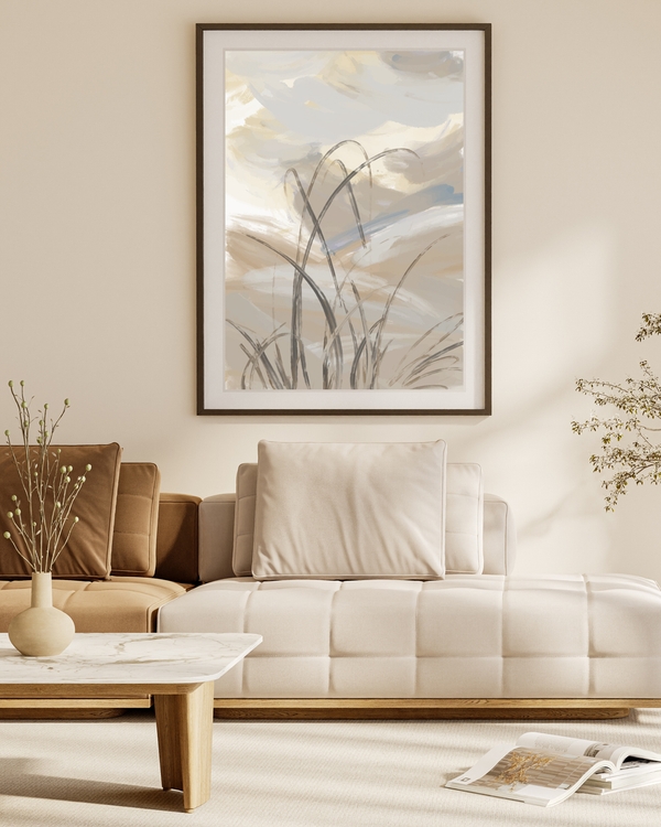 A poster of a Abstract landscape lines in soft neutral tones