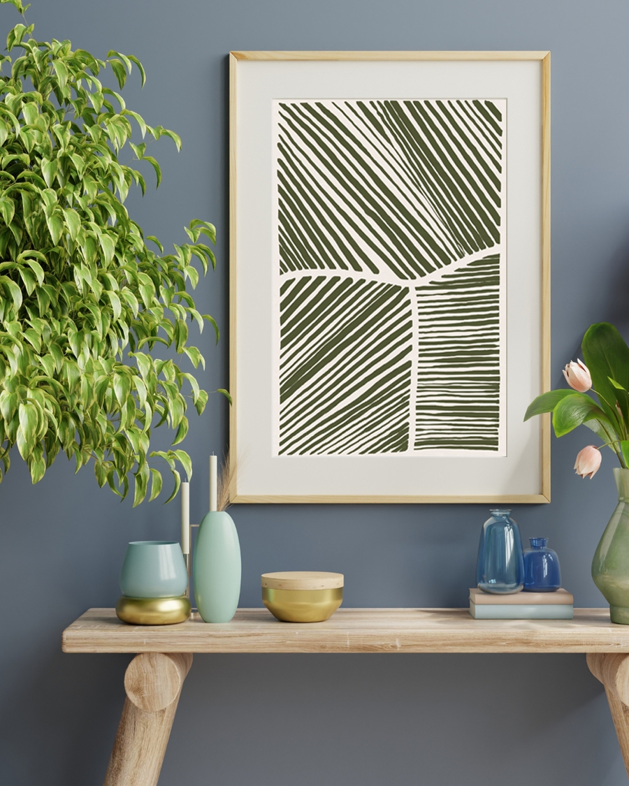 Abstract poster with green diagonal hand-drawn lines.