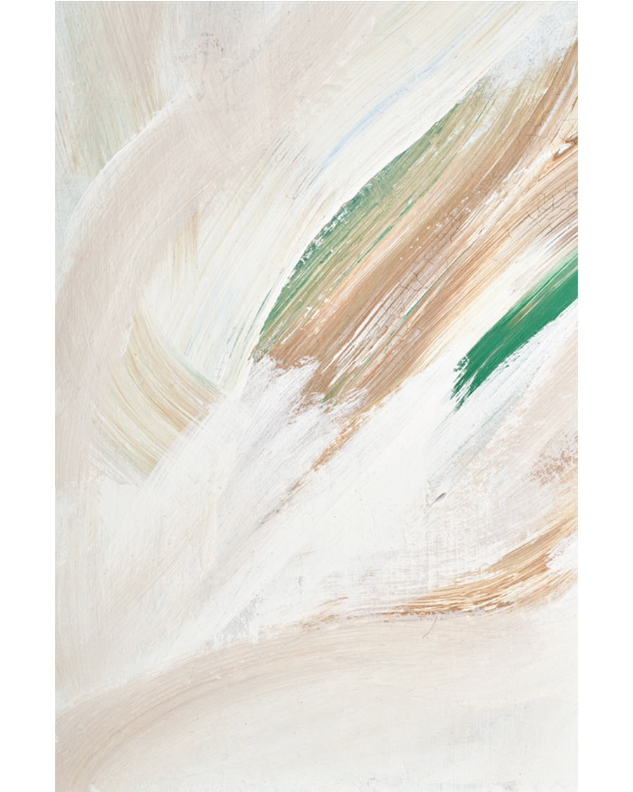 Abstract beige and green brushstrokes on white