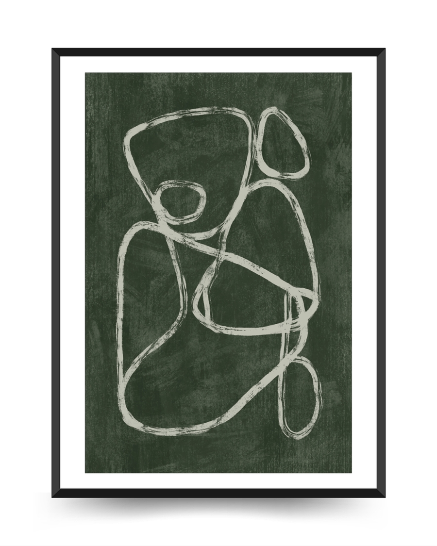 A poster of a Abstract white line art on deep green