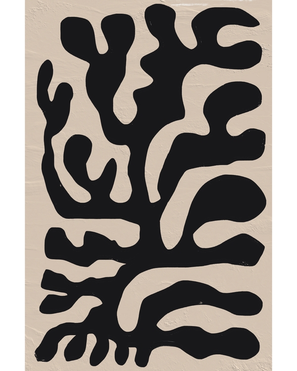 Abstract black organic shapes on beige textured background