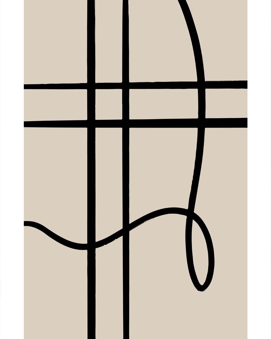 Black intersecting lines with curved shapes on beige