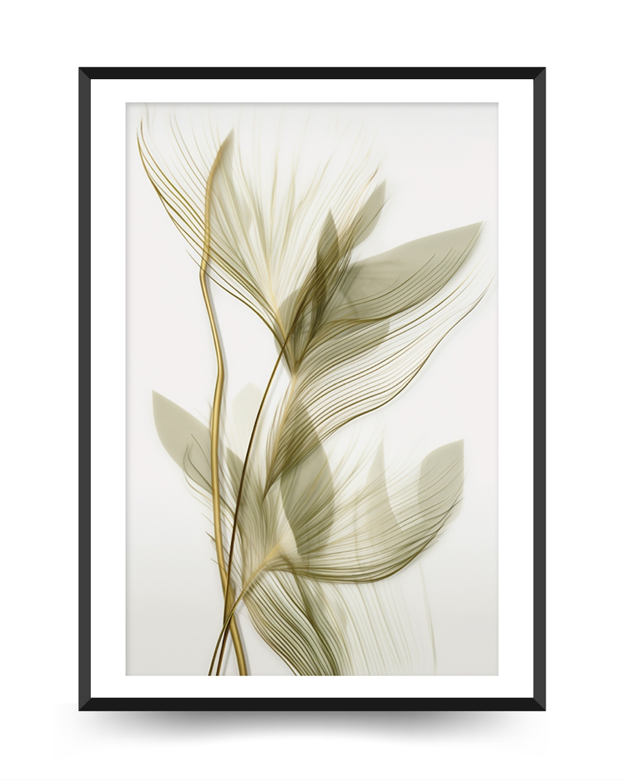 A poster of a Fine golden botanical lines forming soft leaves