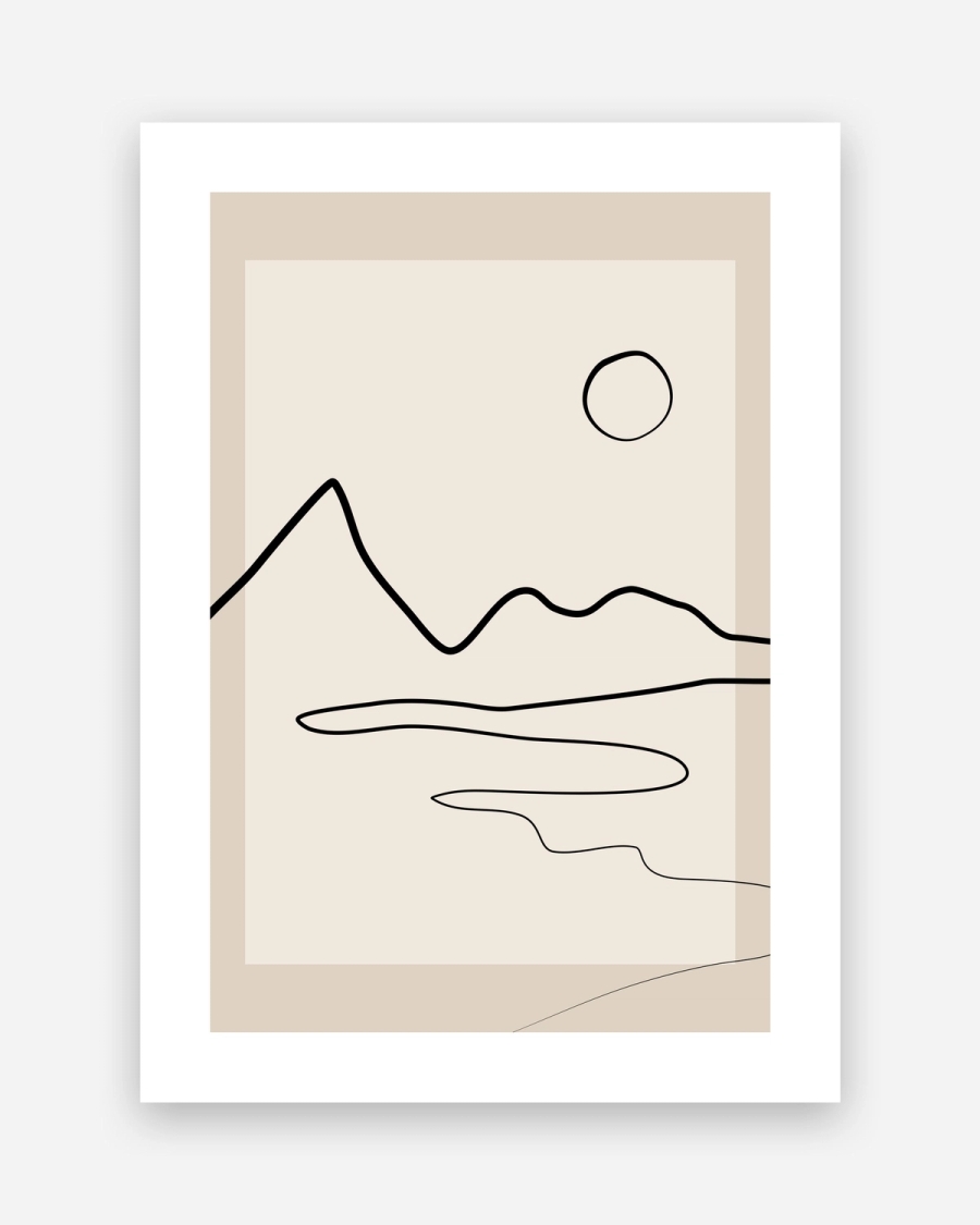 Line Drawn Valley poster with a white border, unframed on a light gray background