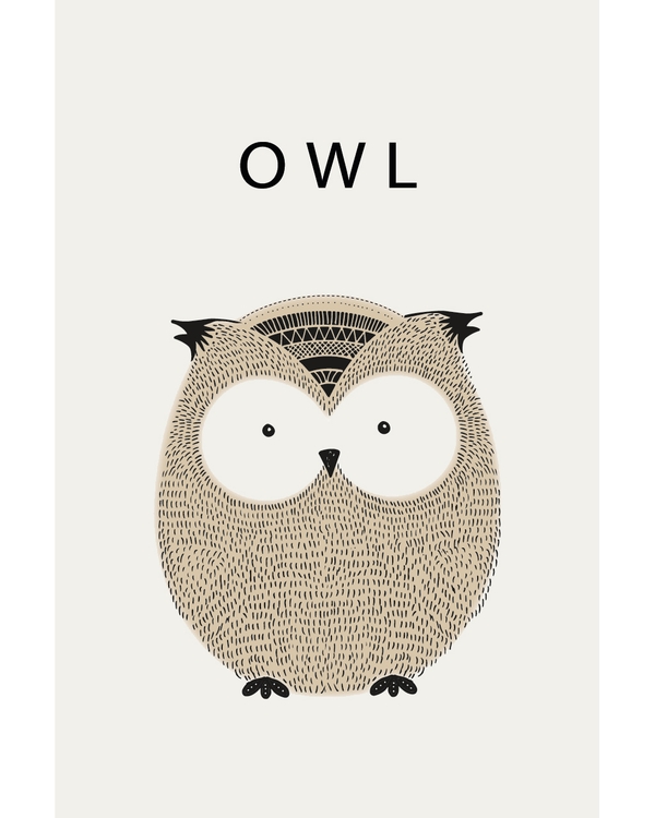 Cute illustrated owl in soft neutral colors