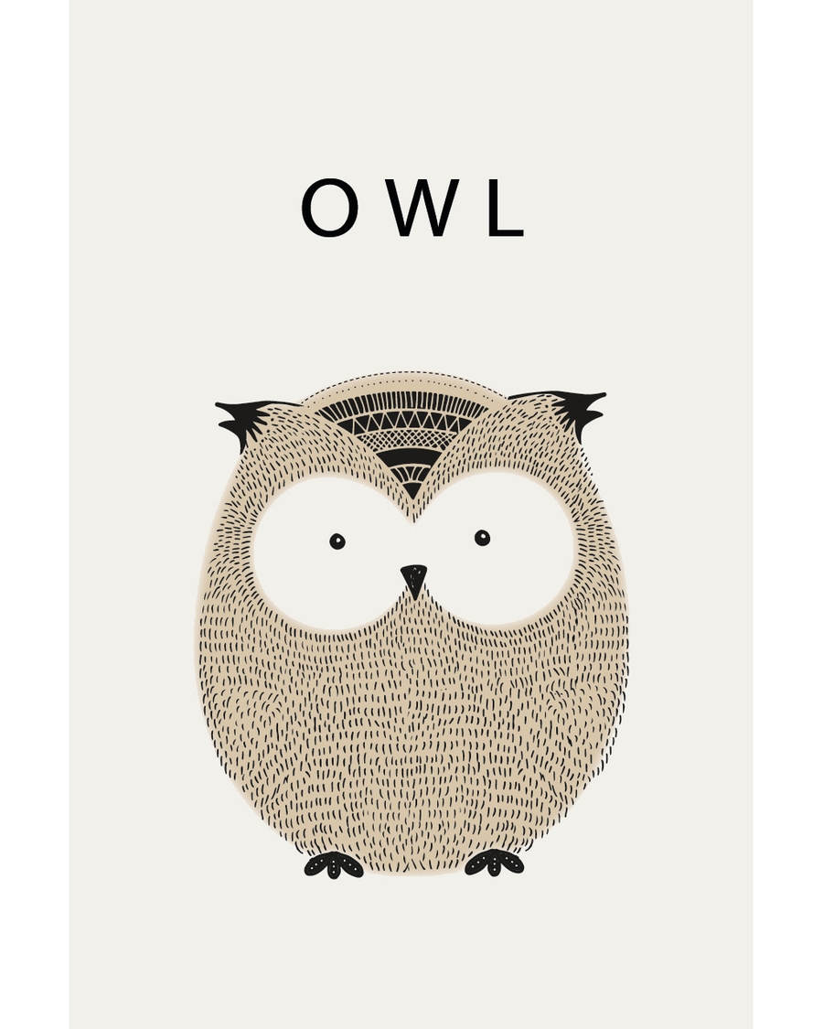 Cute illustrated owl in soft neutral colors