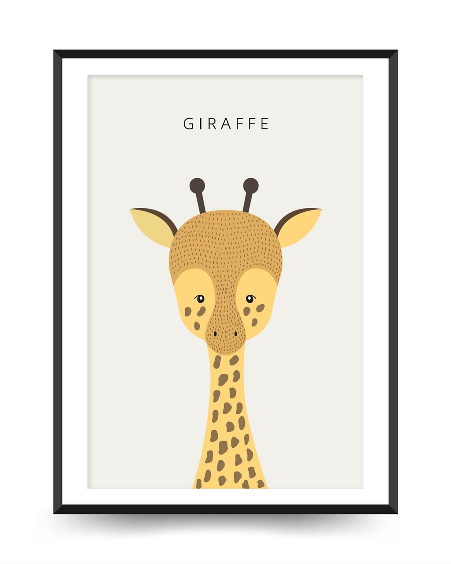 A poster of a Cute illustrated giraffe in soft warm colors