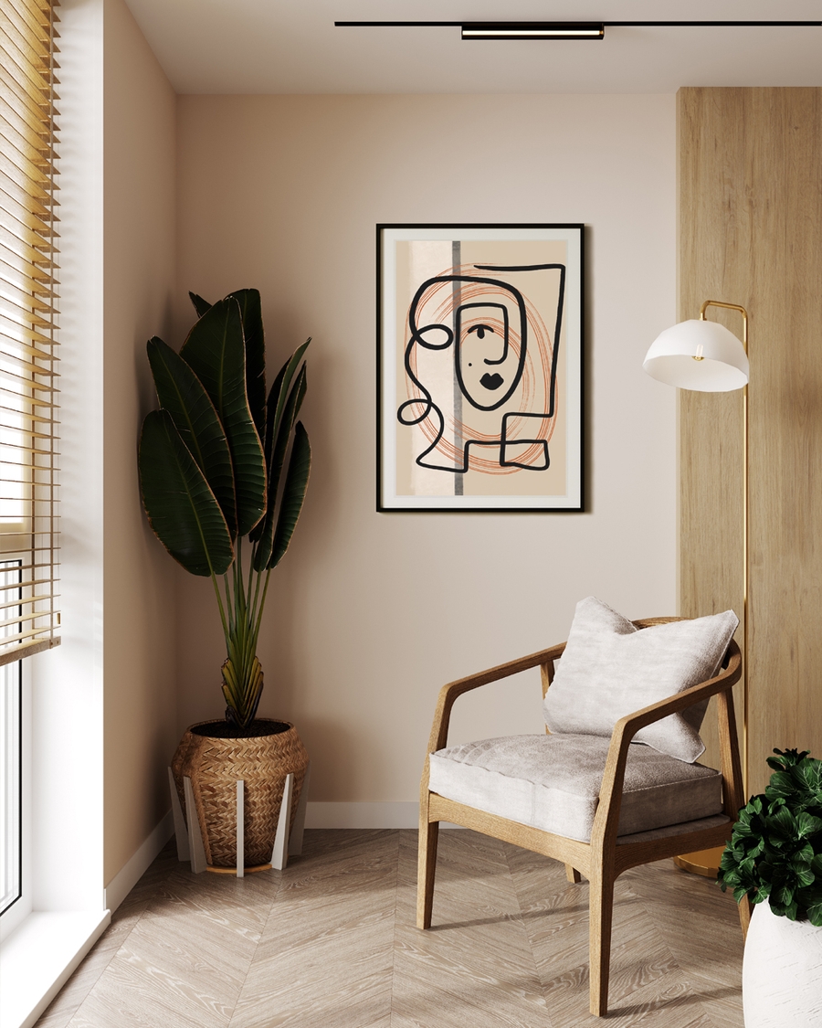 A poster of a Abstract line face with graphic shapes and tones