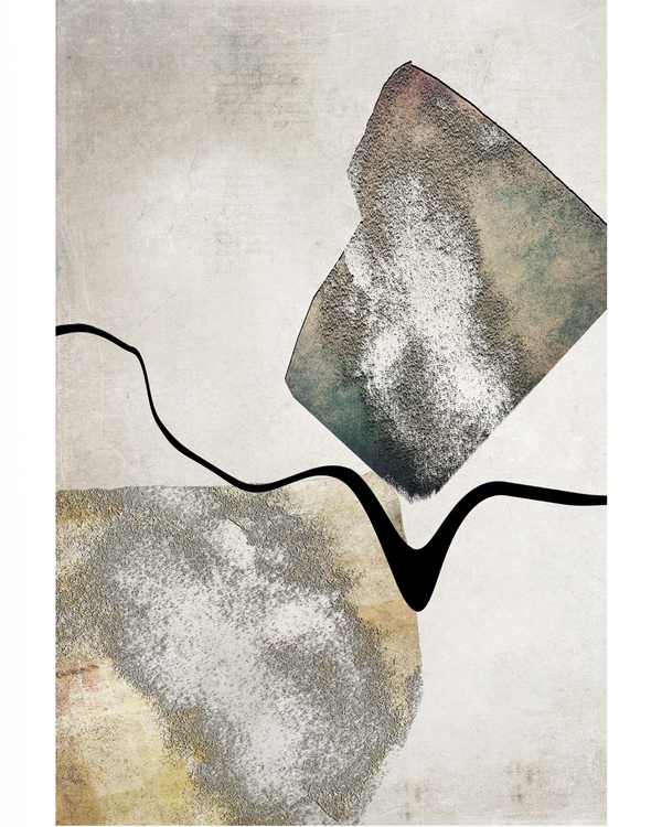 Textured stone-like shapes with black line on beige