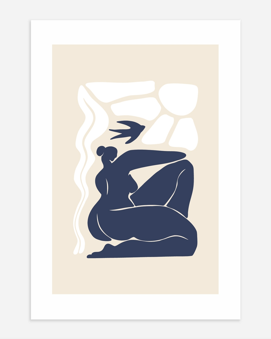 A poster of a Abstract blue figure with soft organic shapes