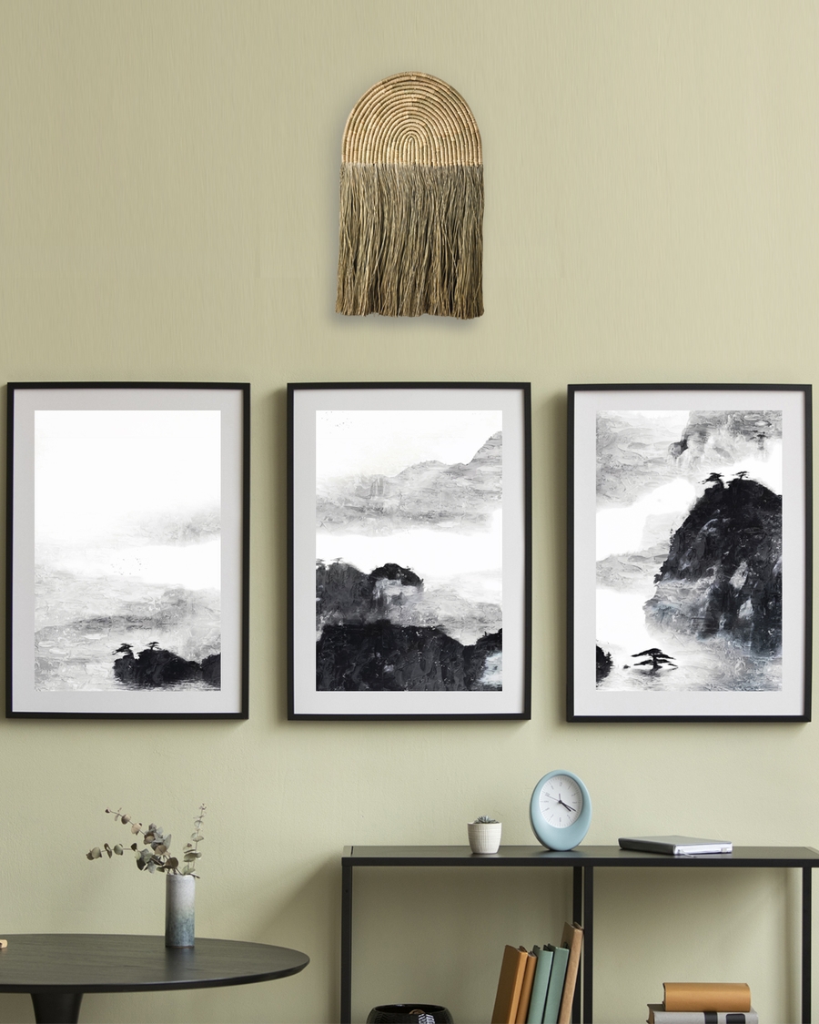 A poster of a Abstract mountain layers with dark and light contrast