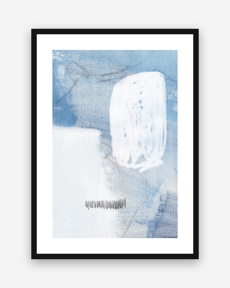 Blue Wash Study poster with a white border in a black frame