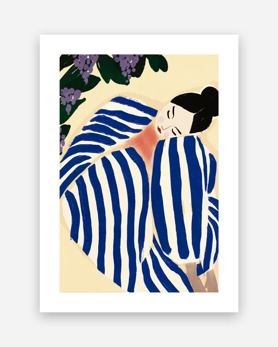 Striped Siesta poster with a white border, unframed on a light gray background