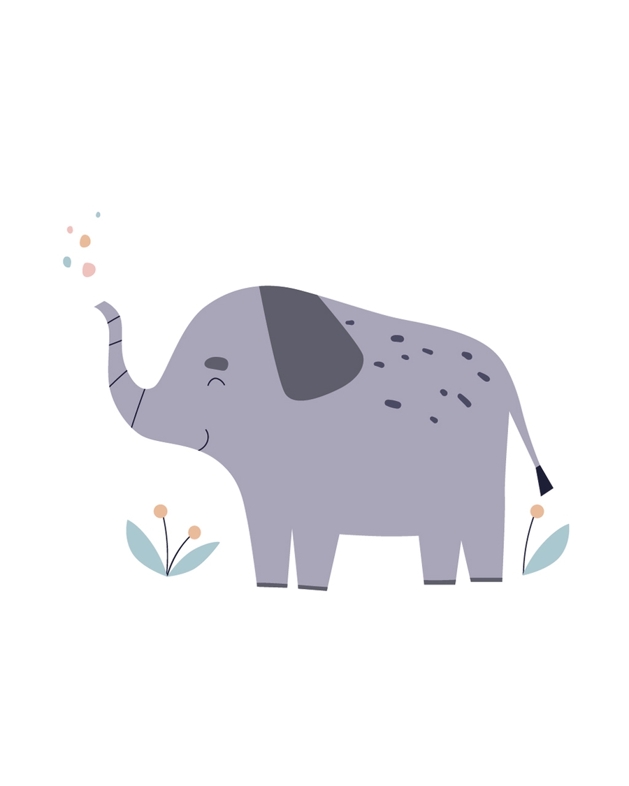 Soft pastel elephant illustration with playful details