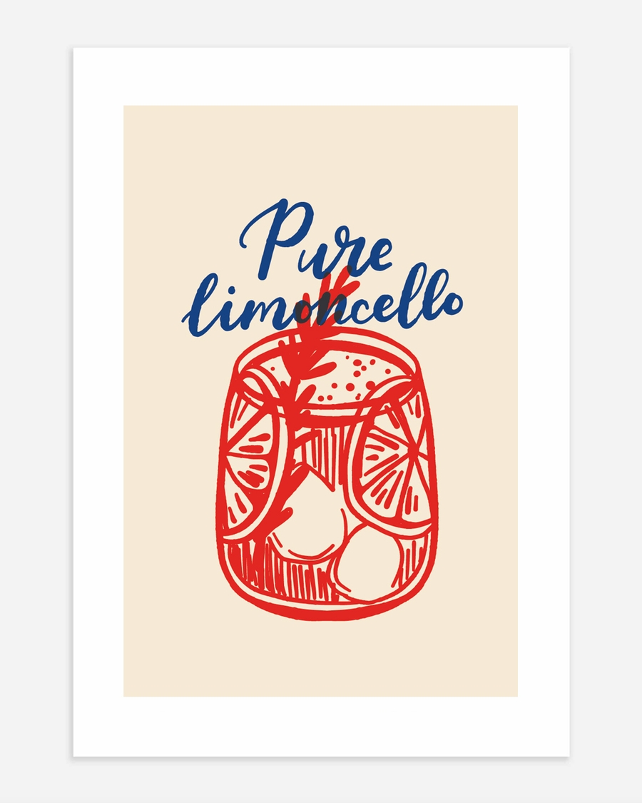 A poster of a Hand drawn limoncello glass with lemon slices