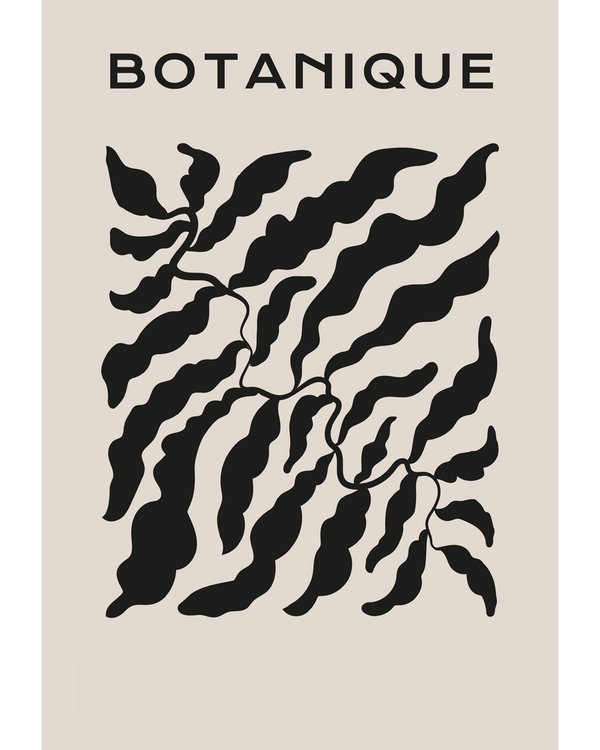 Black botanical leaves on warm beige background