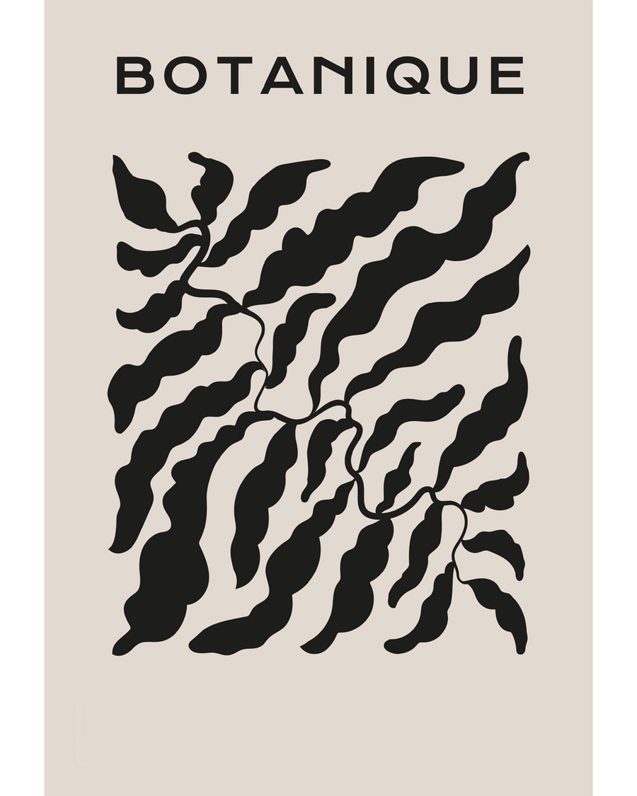 Black botanical leaves on warm beige background