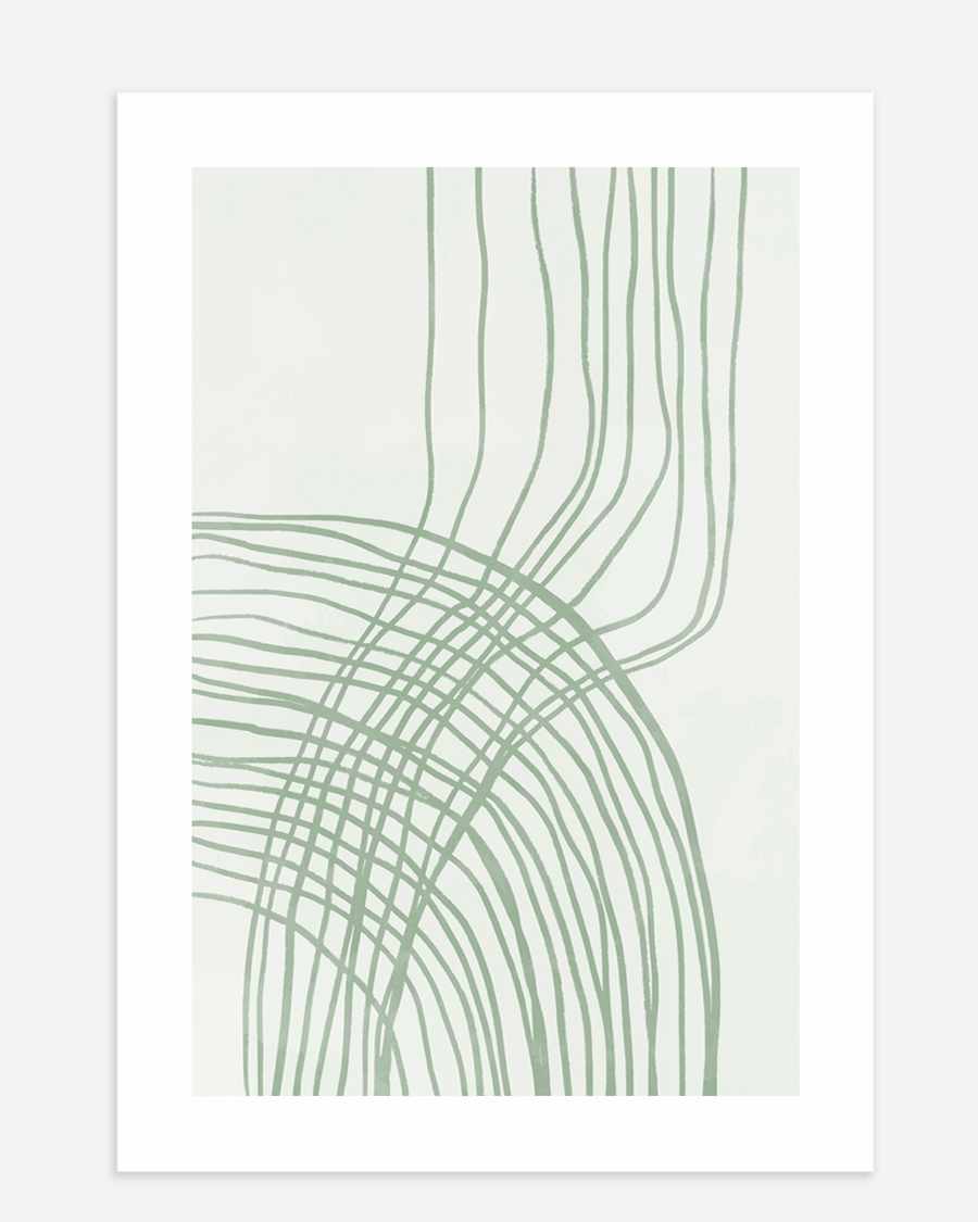 A poster of a Abstract sage green curved lines on white background