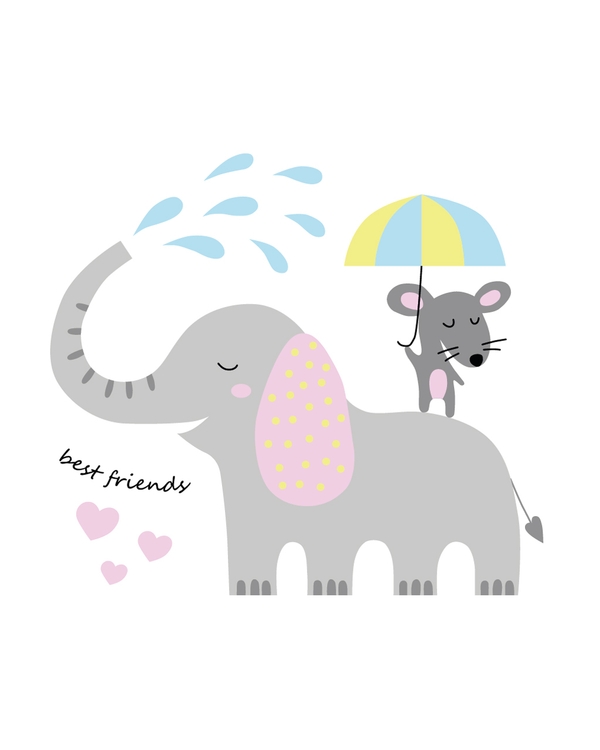 Elephant and mouse illustration with best friends text