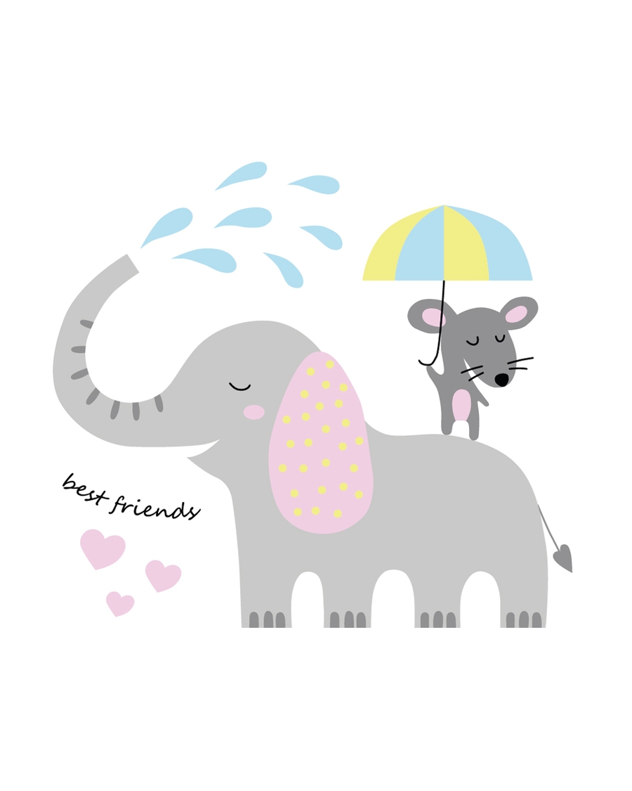 Elephant and mouse illustration with best friends text