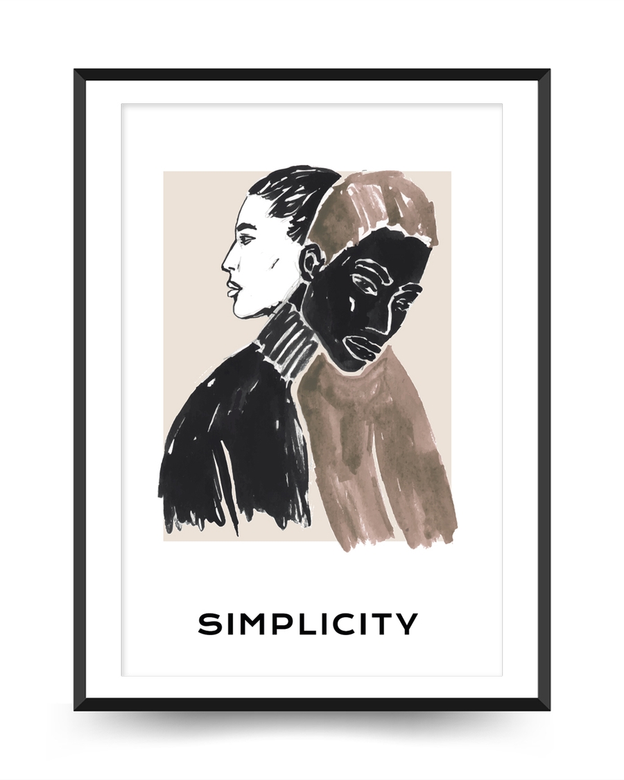 A poster of a Abstract painted figure in neutral tones with simplicity text