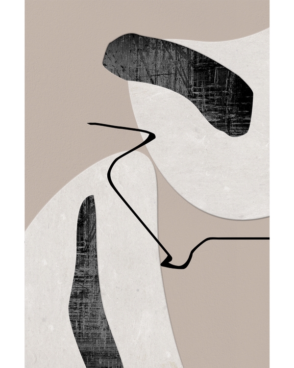 Textured black shapes with thin lines on beige