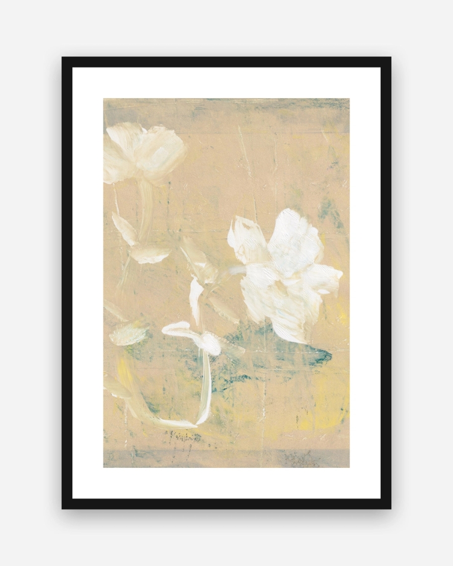 Painted Ivory Blooms poster with a white border in a black frame