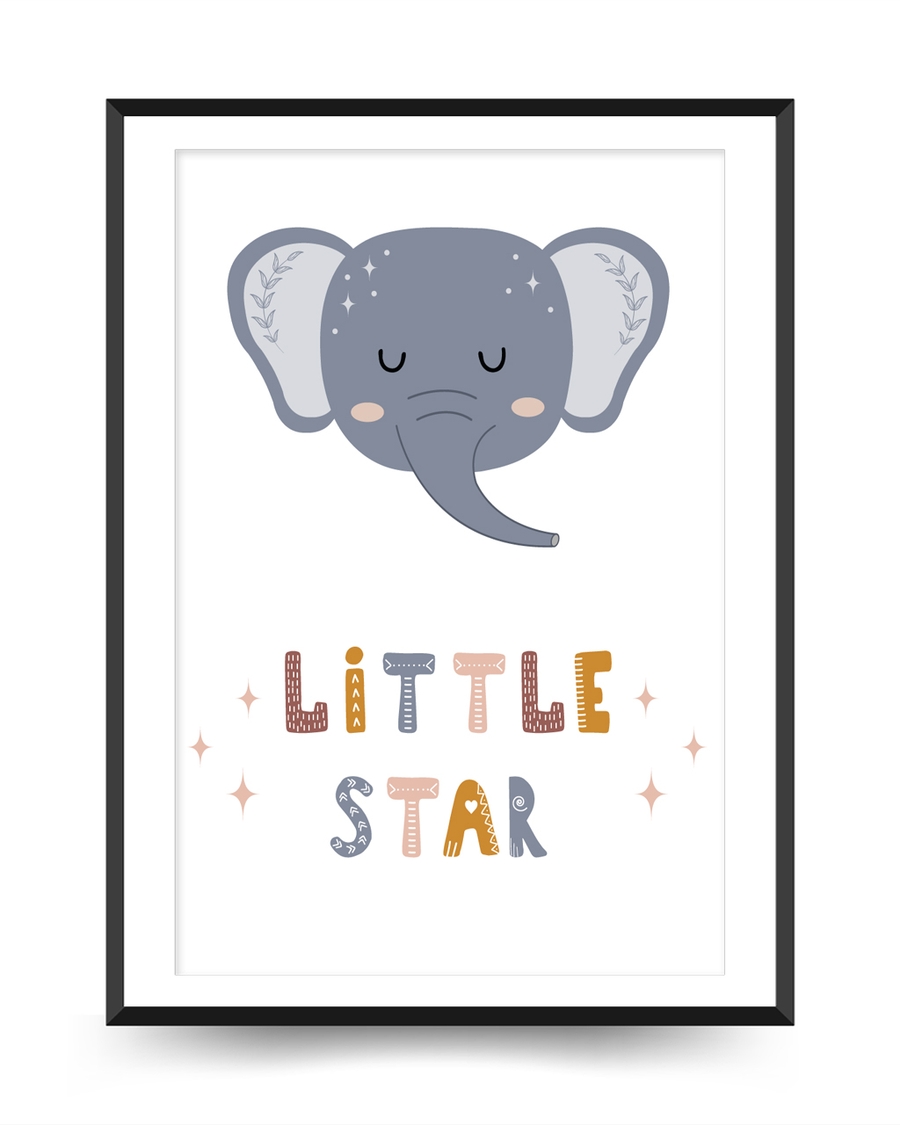 A poster of a Sleeping elephant illustration with little star text