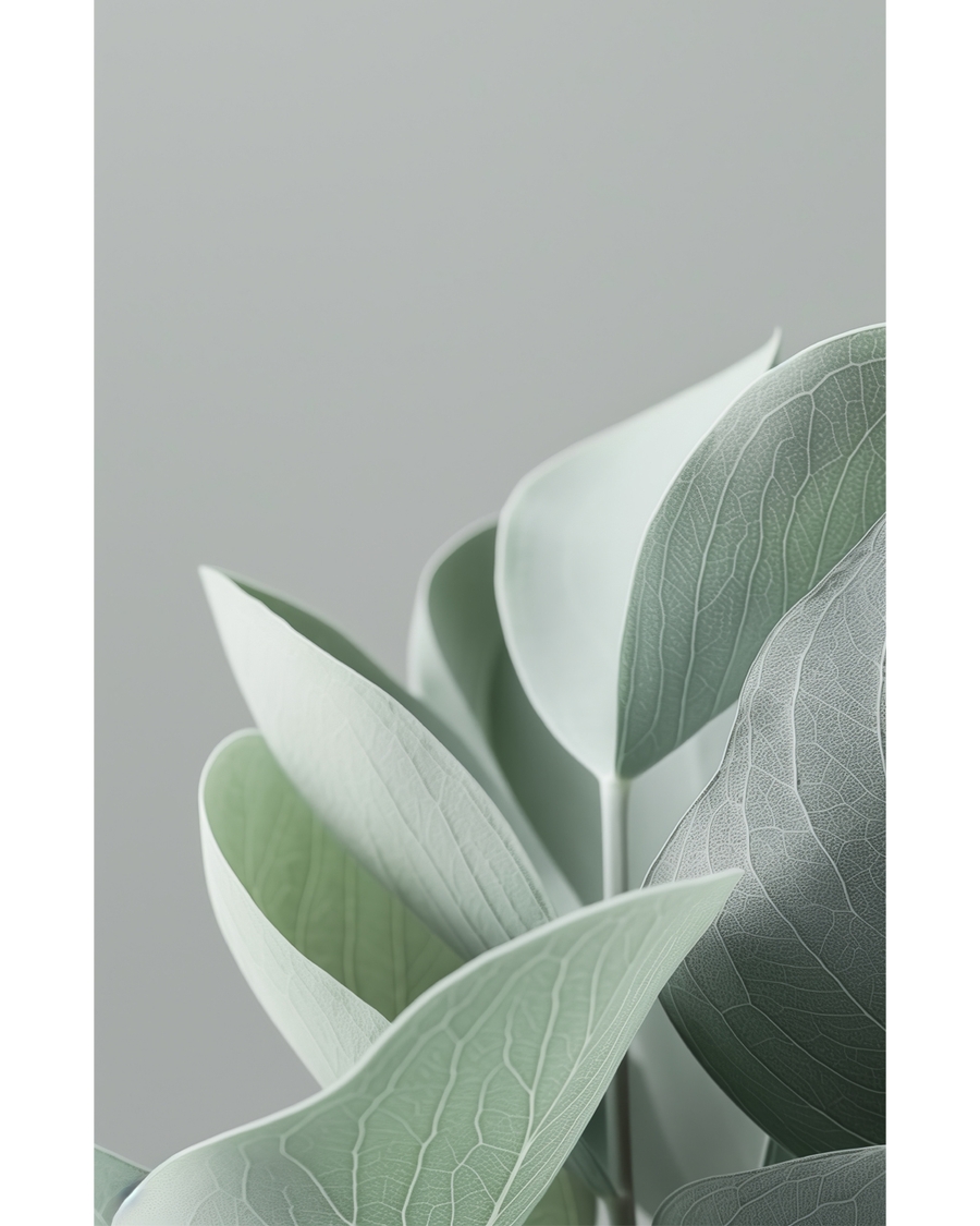 Soft sage green leaves on muted grey background