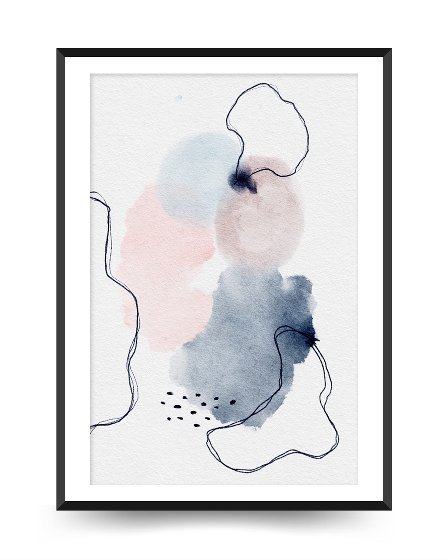 A poster of a Abstract watercolor shapes with soft lines on white