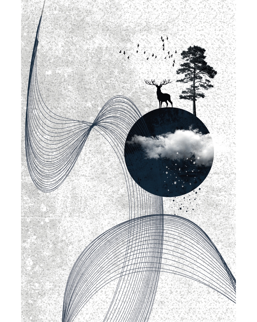 Nordic Japandi artwork with flowing lines and nature