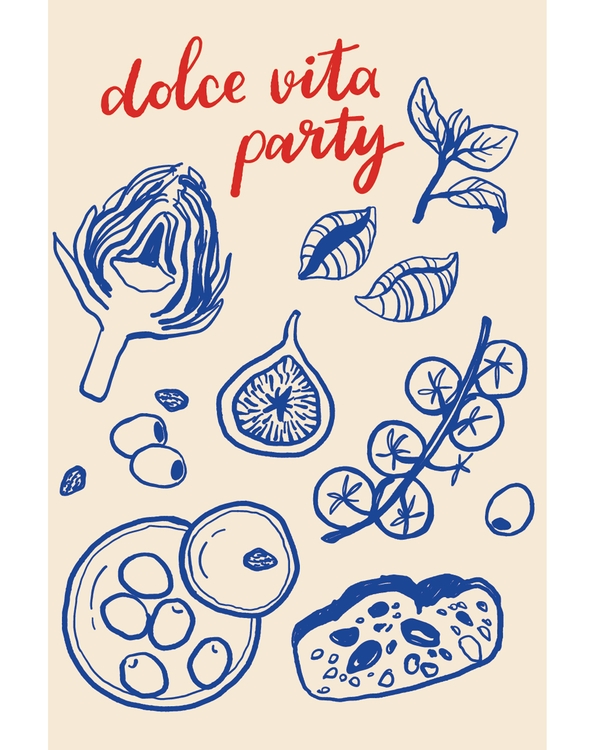 Hand drawn Italian food illustrations with dolce vita text