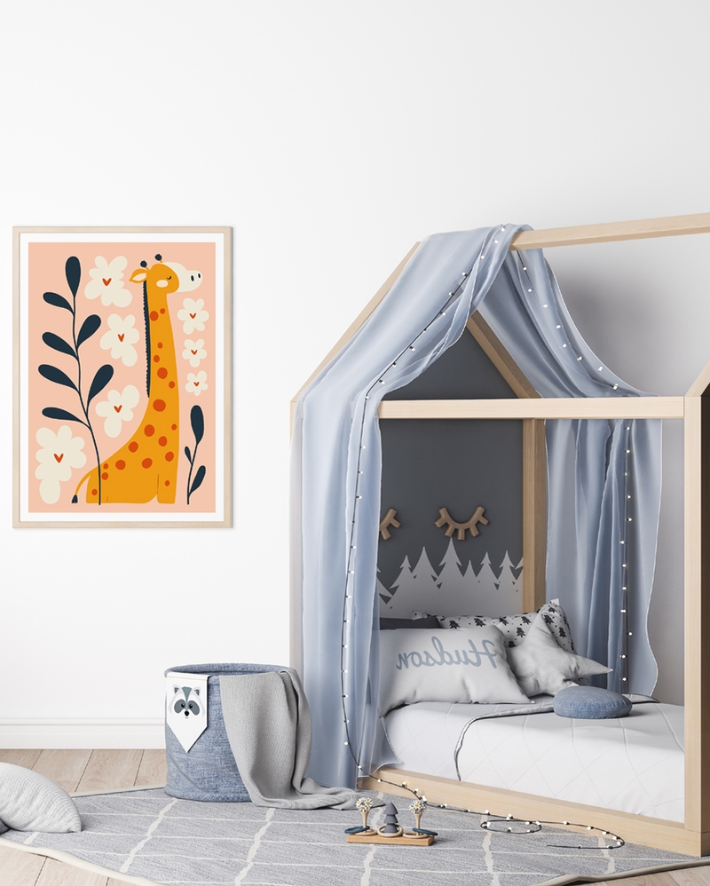 A giraffe poster hanged in kids room