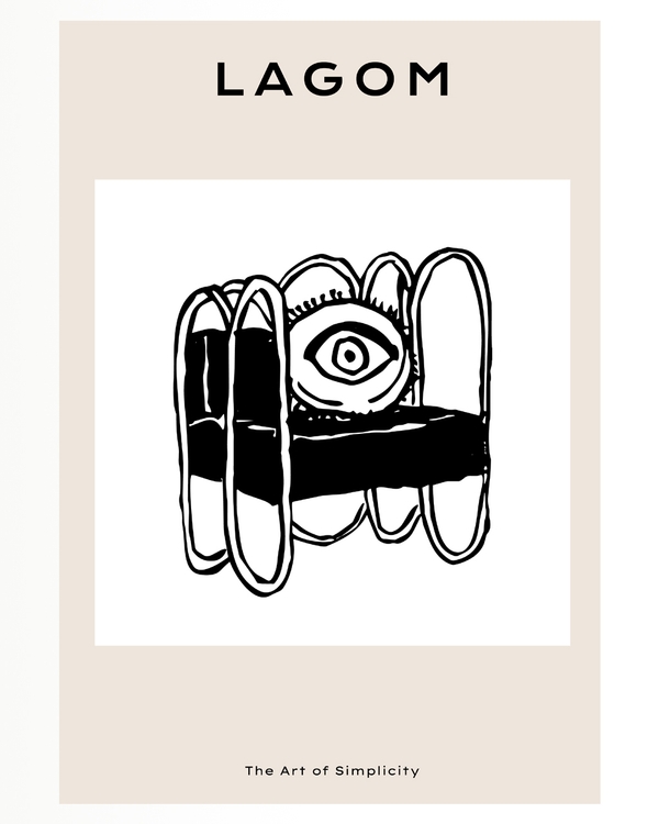 Abstract black-and-white poster with eye design