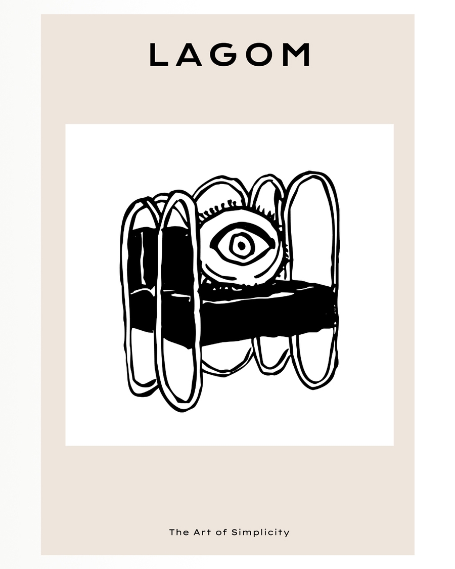 Abstract black-and-white poster with eye design