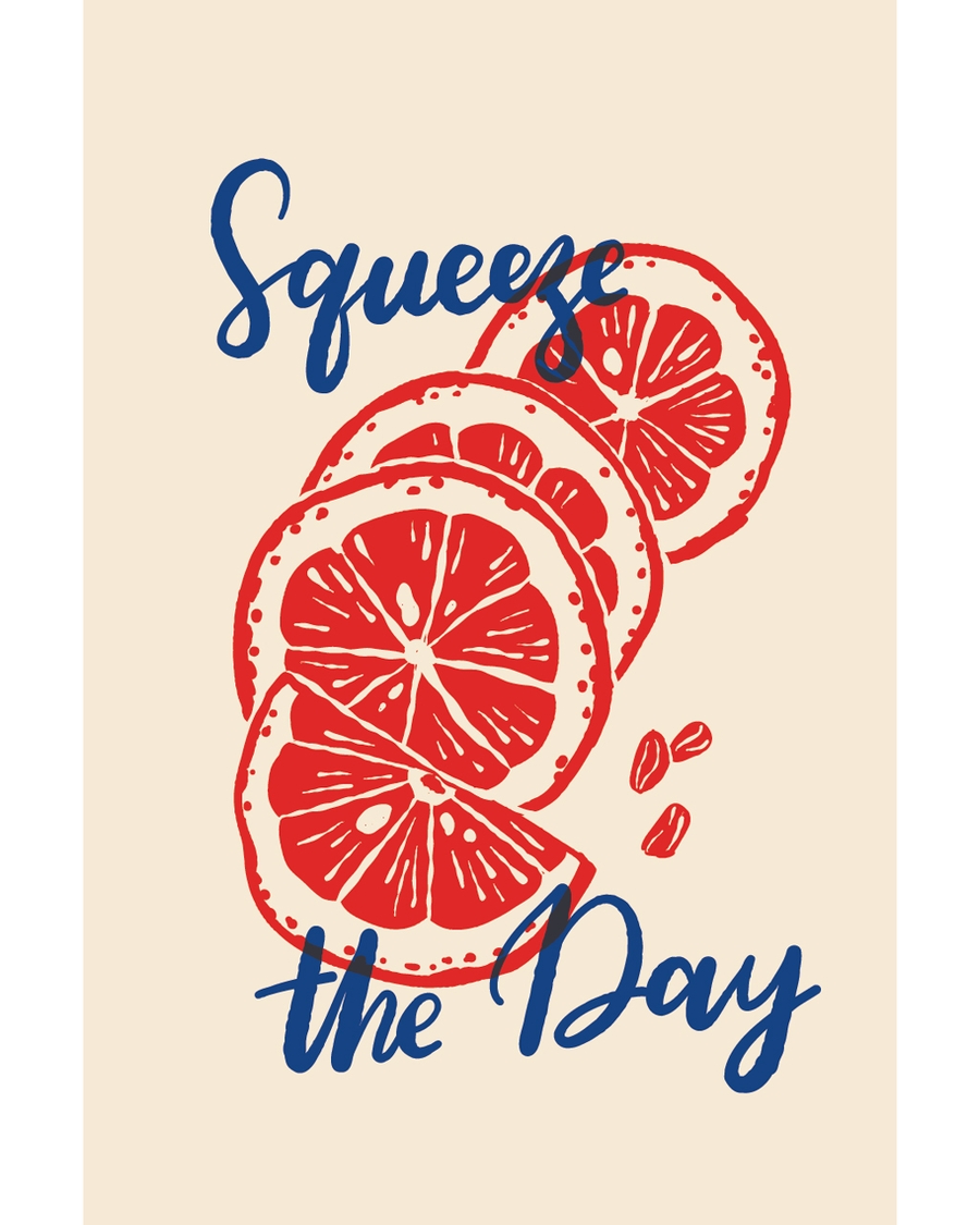Illustrated sliced citrus fruit with squeeze the day