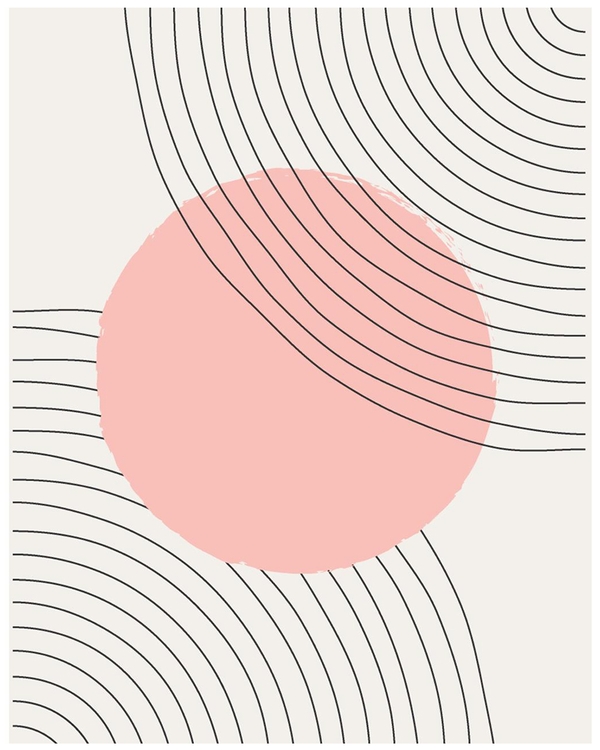 Minimalist poster with pink circle and curved lines.