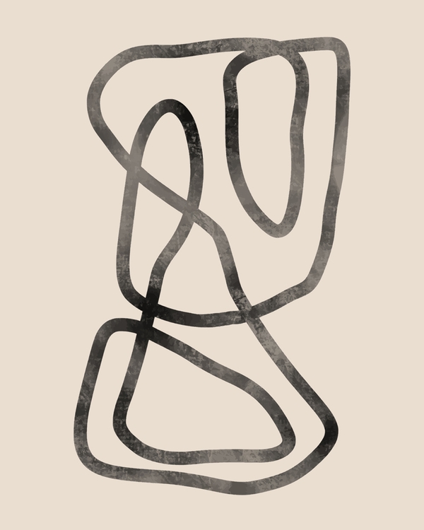 Abstract black line art on beige background.