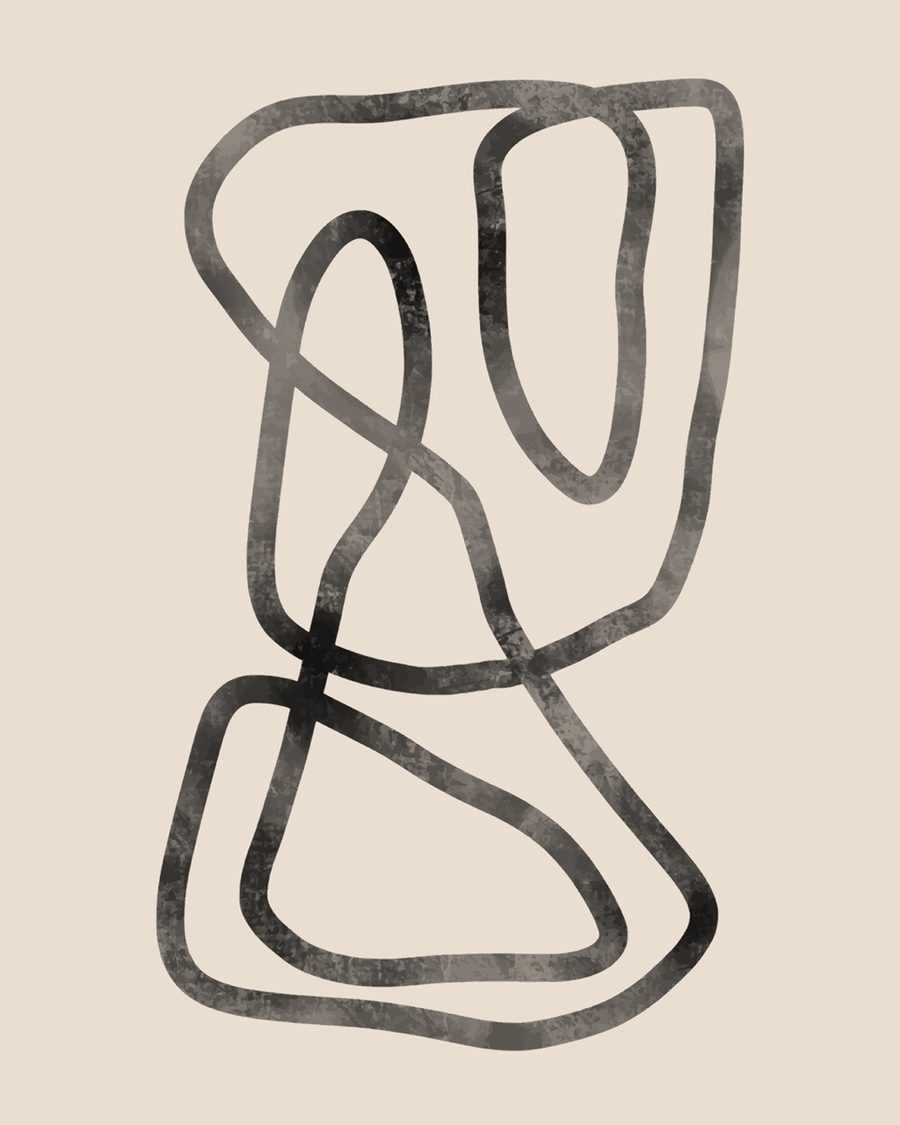 Abstract black line art on beige background.
