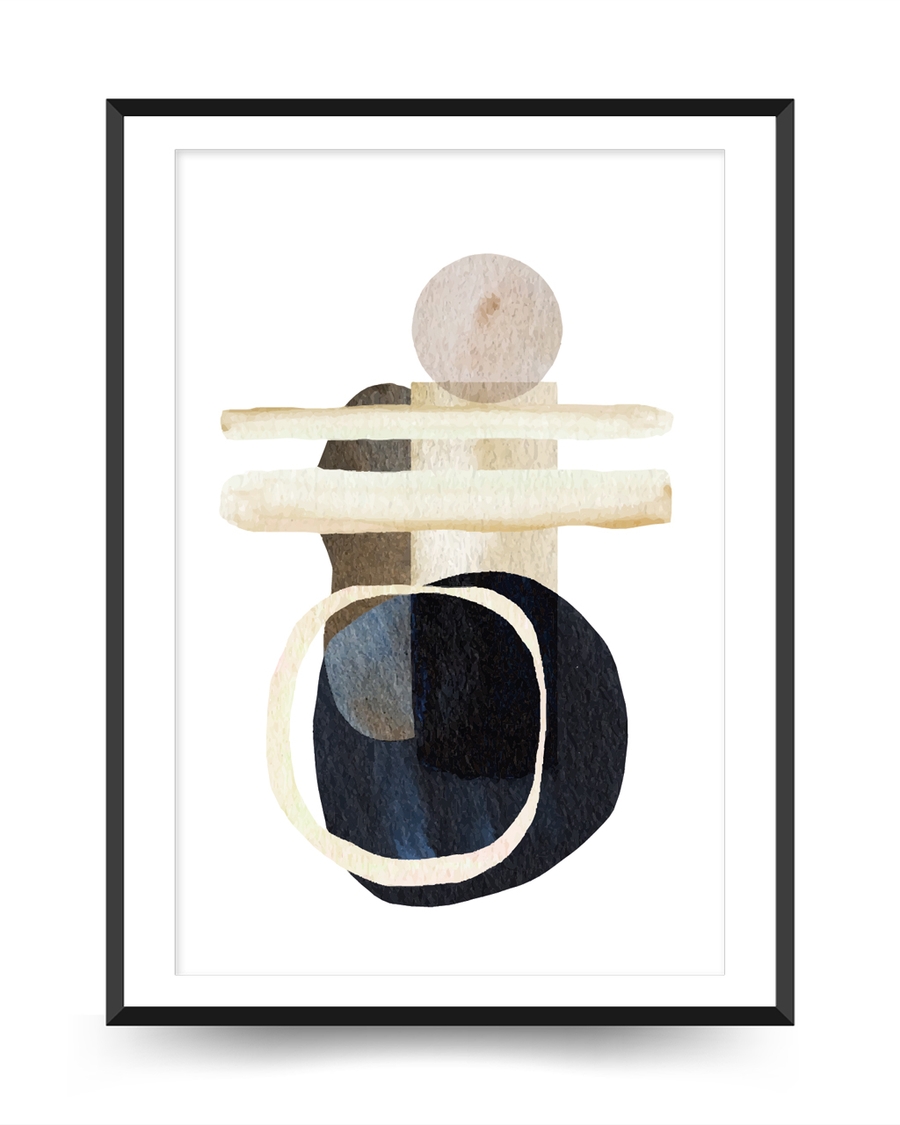 A poster of a Abstract geometric shapes with cream lines and circle