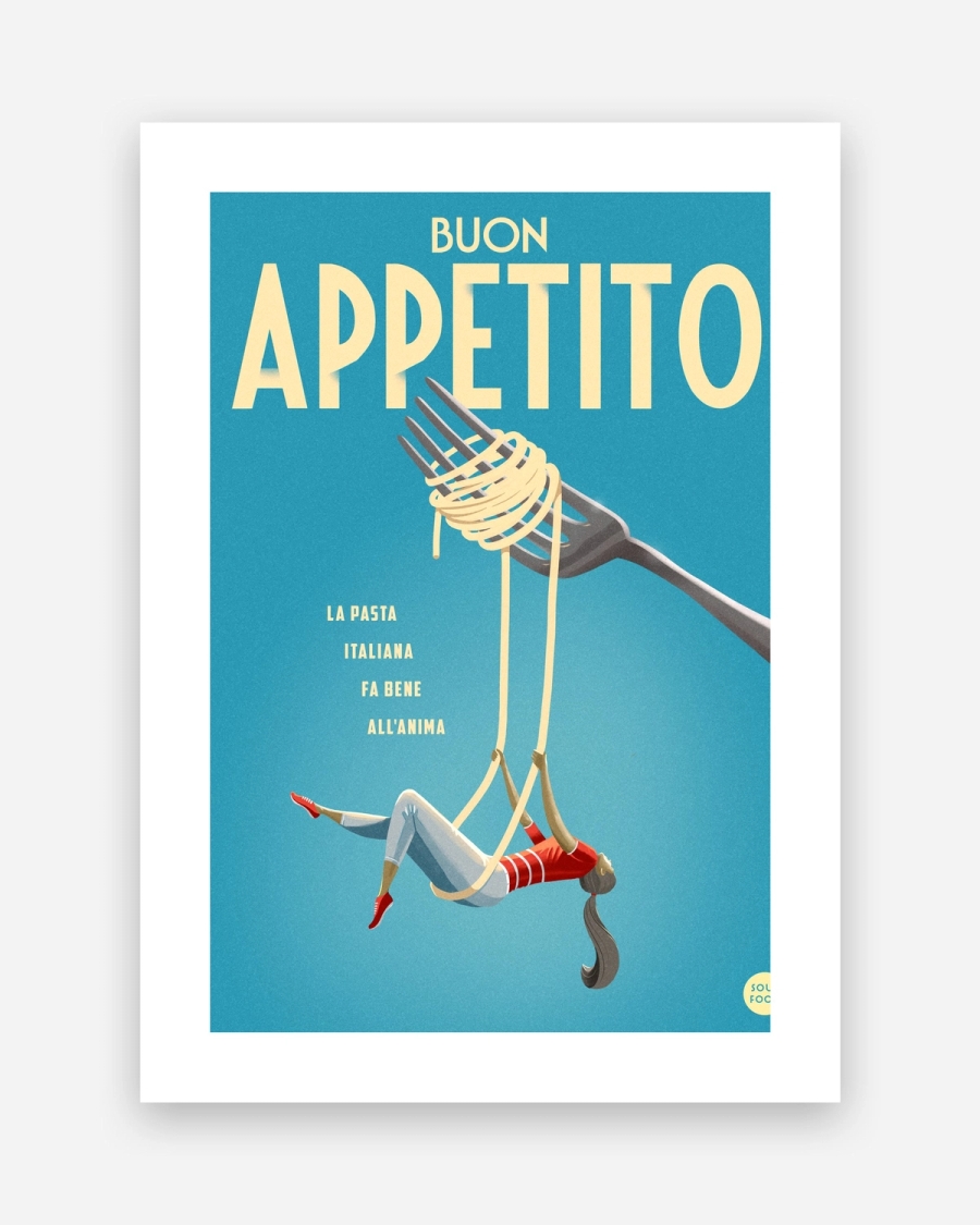 Pasta Swing poster with a white border, unframed on a light gray background