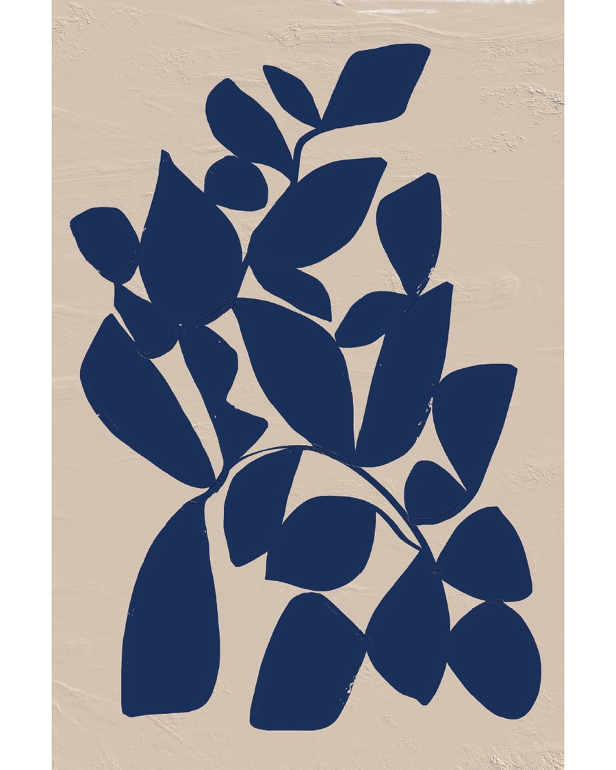 Abstract navy leaves on textured beige background