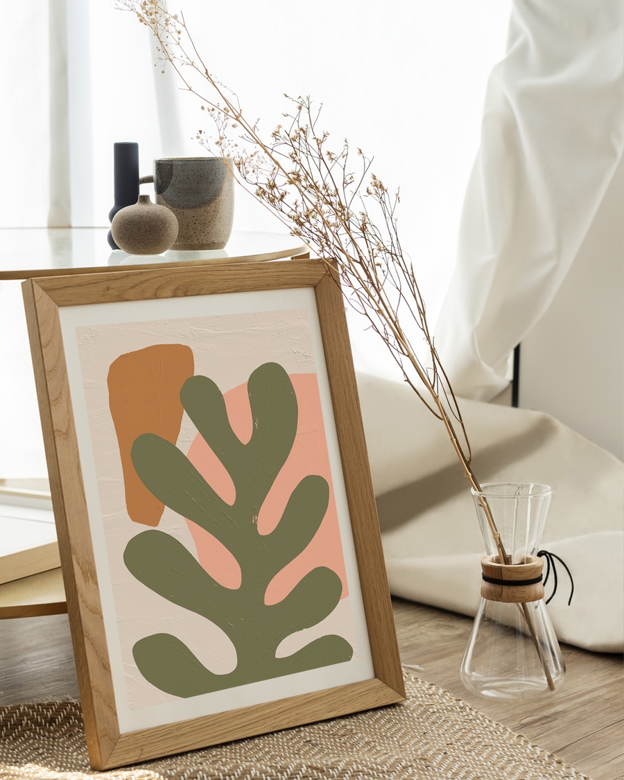 A poster of a Abstract botanical shapes in earthy muted tones