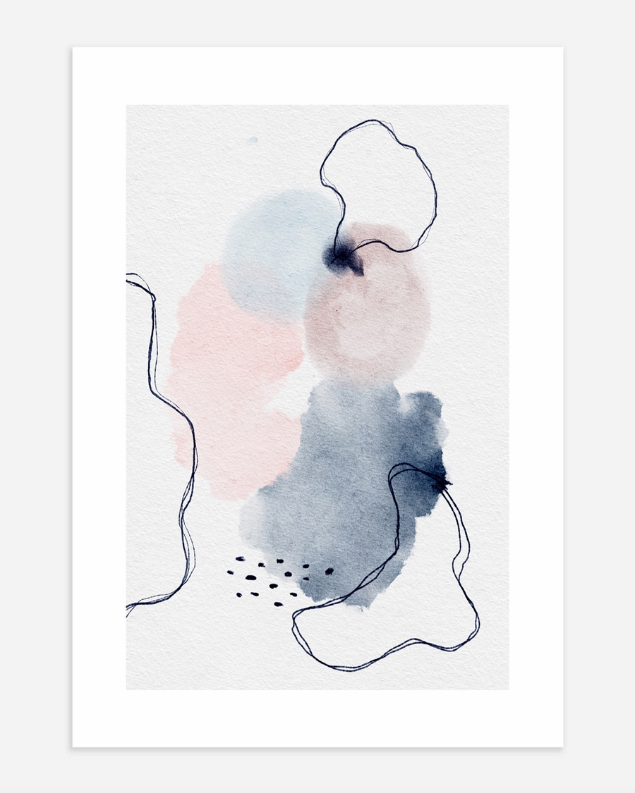 A poster of a Abstract watercolor shapes with soft lines on white