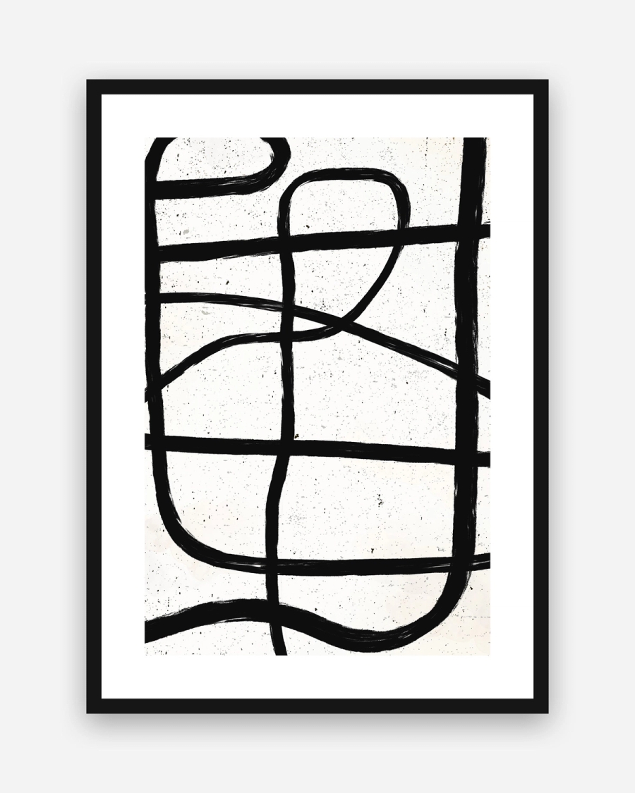 Ink Crossings poster with a white border in a black frame