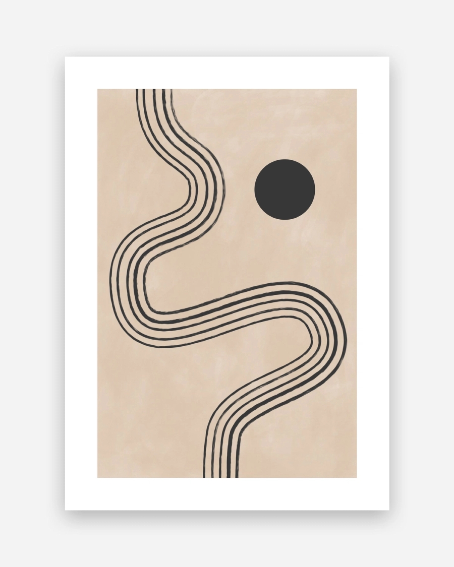 Winding Ink Path poster with a white border, unframed on a light gray background