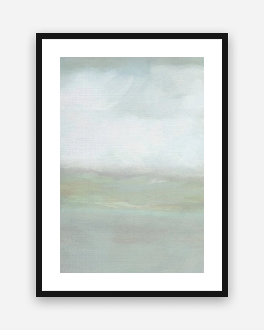Pale Meadow Mist poster with a white border in a black frame